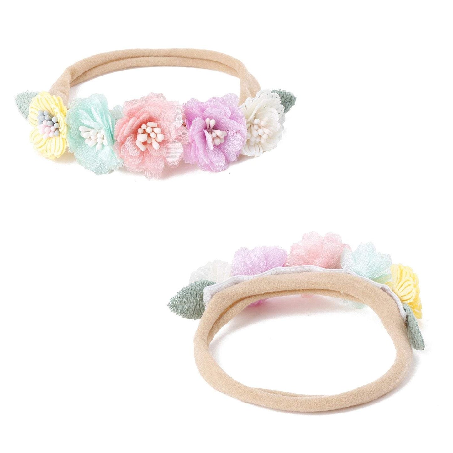 Baby Beige Pearl Rhinestone Nylon Headband