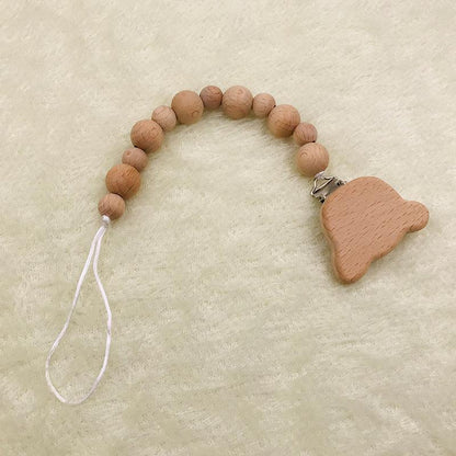 Baby Soothing Nipple Clip Beech Wood Nipple Anti-drop Chain