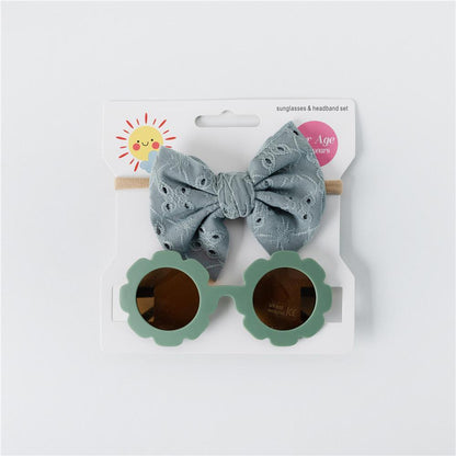 Children's Sunglasses Hollow Bow Hair Band 2pcs/Set