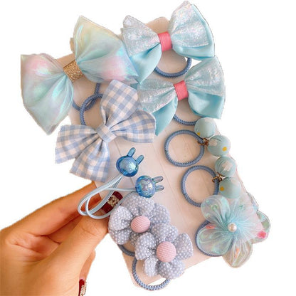 10pcs/set Kid's Rubber Band High Elastic Bow Flower Hair Tie