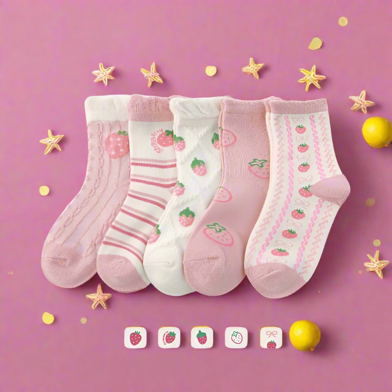 Children's Strawberry Striped Cotton Socks