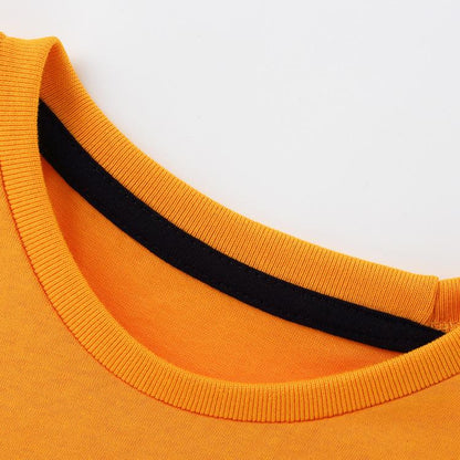 Middle and small children's yellow handsome round neck T-shirt