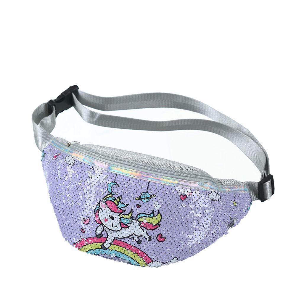 Kids Shoulder Bag Unicorn Printed Sequined Waist Bag