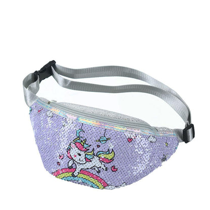 Kids Shoulder Bag Unicorn Printed Sequined Waist Bag