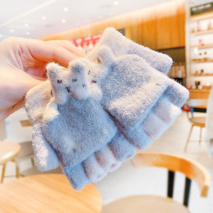 Children's Thickened Warm Half Flip Gloves