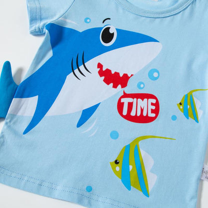 Children's Short Sleeve Cartoon Shark Top Boys' Cotton T-shirt
