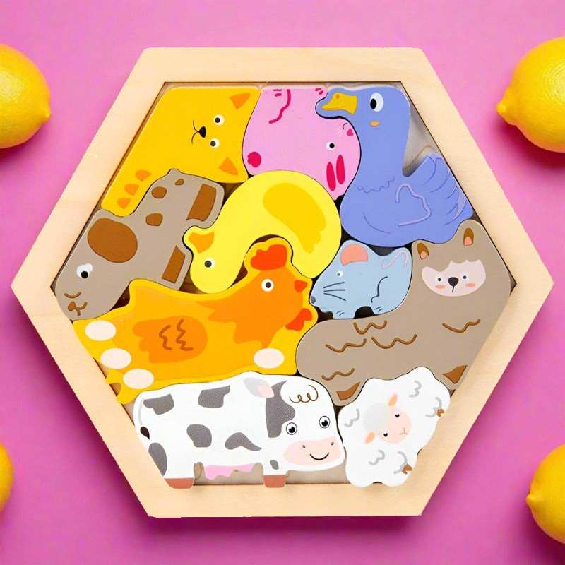 Children's Wooden Three-dimensional Cartoon Puzzle Toy