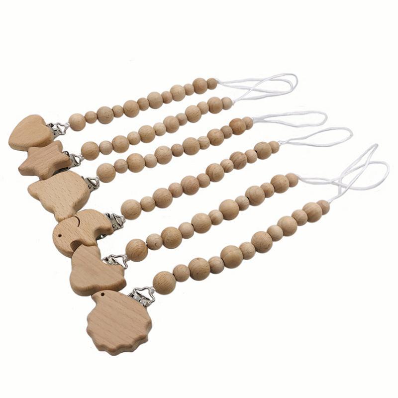 Baby Soothing Nipple Clip Beech Wood Nipple Anti-drop Chain
