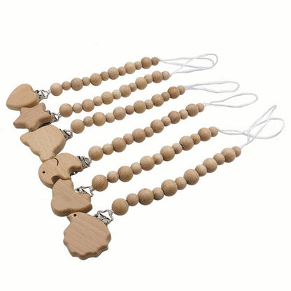 Baby Soothing Nipple Clip Beech Wood Nipple Anti-drop Chain