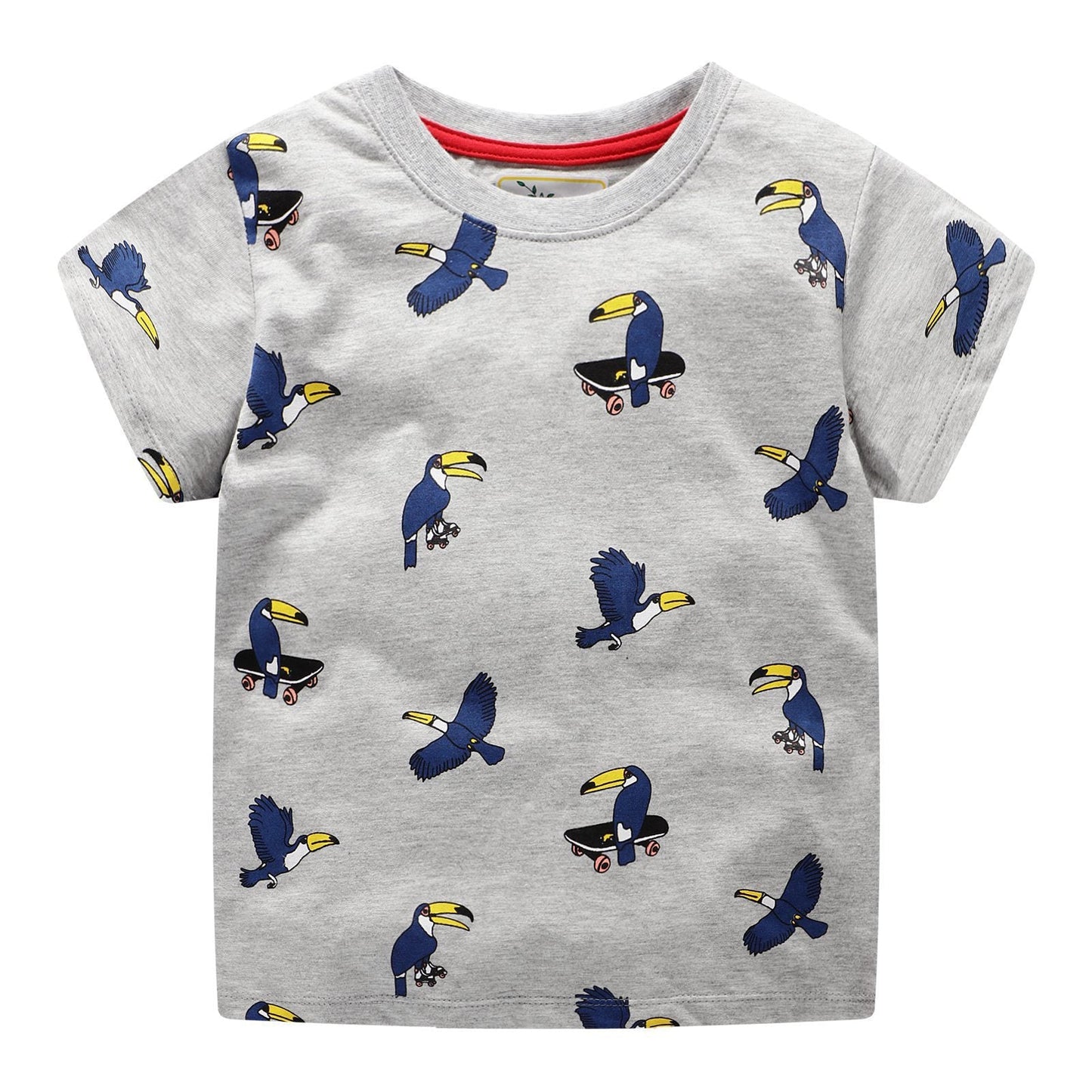 Children's short sleeved excavator embroidered round neck