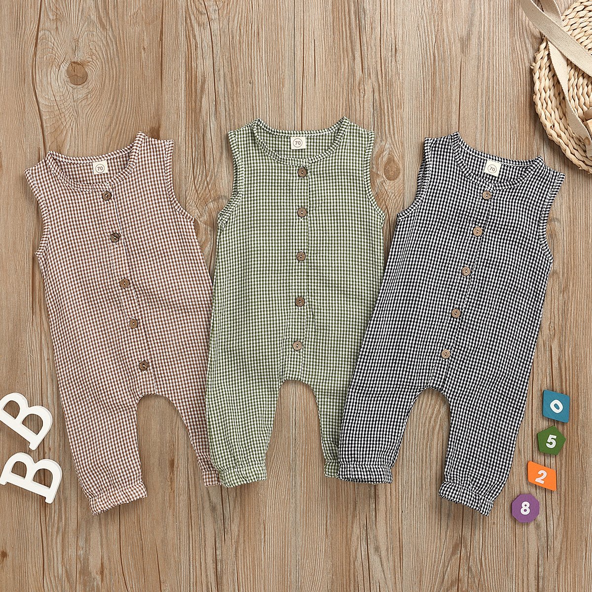Sleeveless striped single breasted Khaki