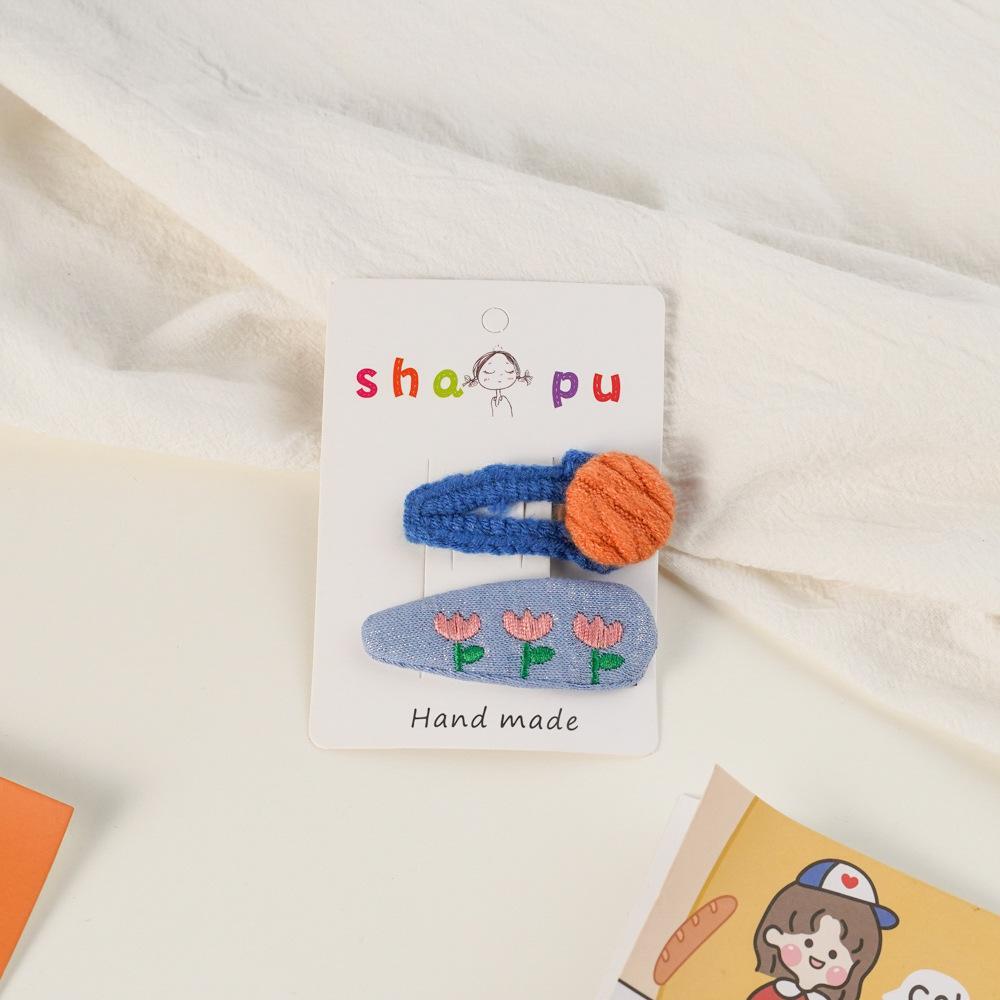 Children's Embroidered Flower Hairpin Set