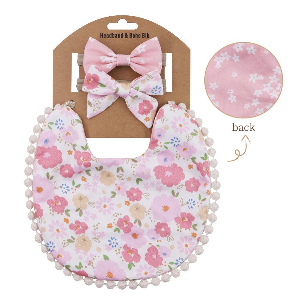 Plaid Printed Baby Triangle Towel Bib Headband Set