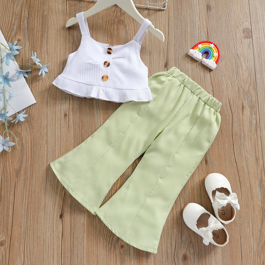 Suspender blouse pit strip coat green horn trousers two-piece set