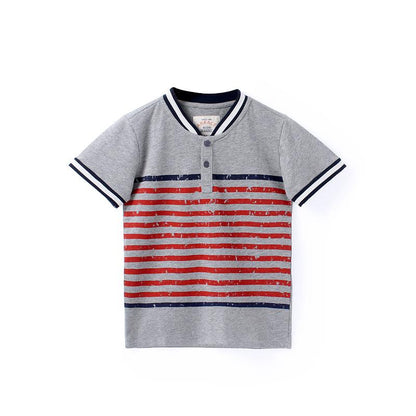 Small and medium-sized children's open chest stand collar Top Boys' Casual Short Sleeve T-Shirt