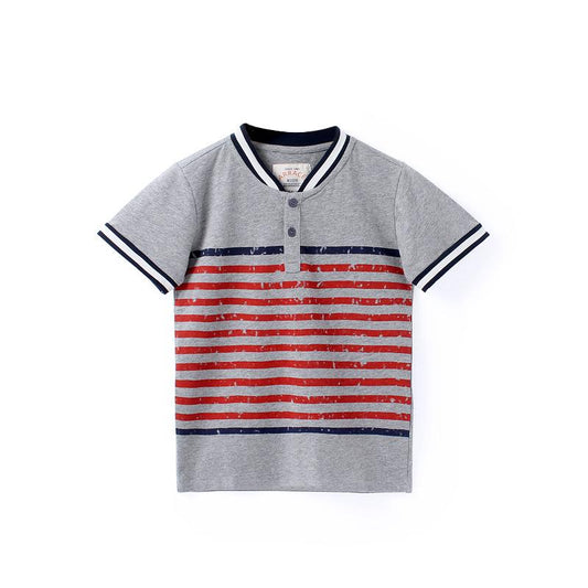 Small and medium-sized children's open chest stand collar Top Boys' Casual Short Sleeve T-Shirt