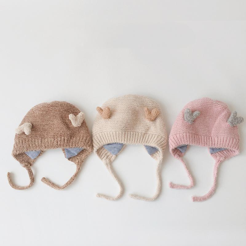 Baby Cartoon Knit Cap Strap Warm Ear Protection Cap