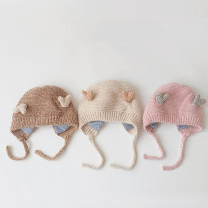 Baby Cartoon Knit Cap Strap Warm Ear Protection Cap
