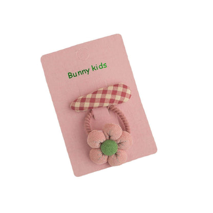 Children's Plaid Hairpin Fabric Hair Ring Set