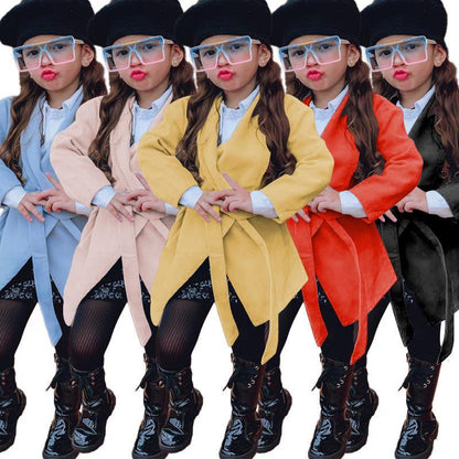 Children's Wear Long Coat with Large Lapel Lace