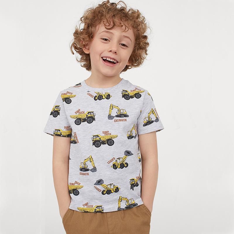 Knitted cotton medium and small children's round neck T-shirt, boys' Pullover T-shirt