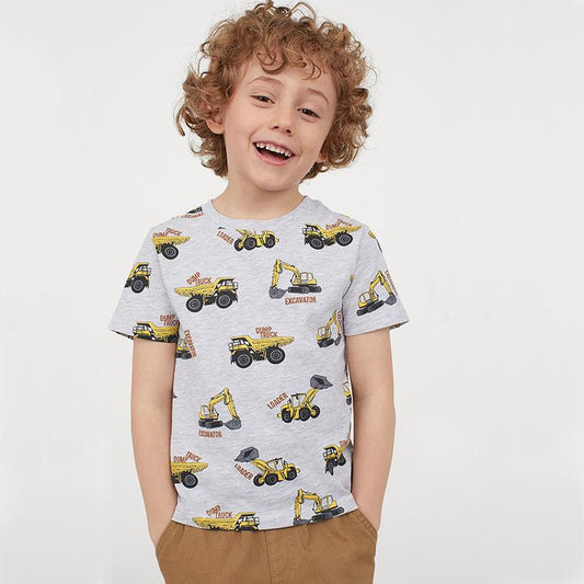 Knitted cotton medium and small children's round neck T-shirt, boys' Pullover T-shirt