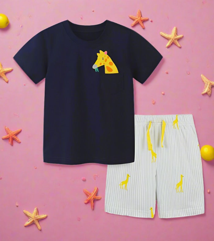 Summer Boys' suit short sleeved knitted cotton two-piece set
