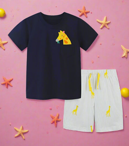 Summer Boys' suit short sleeved knitted cotton two-piece set