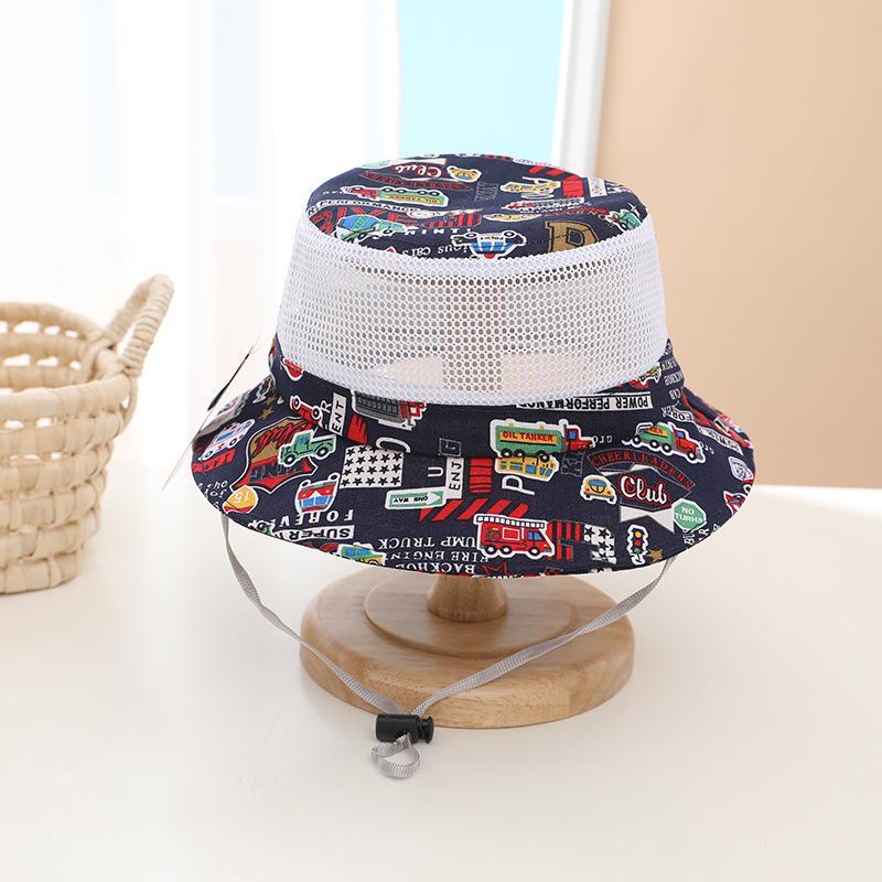 Cartoon Car Print Children's Breathable Sunshade Mesh Hat
