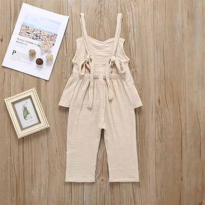 Suspender top one-piece trousers linen casual wear