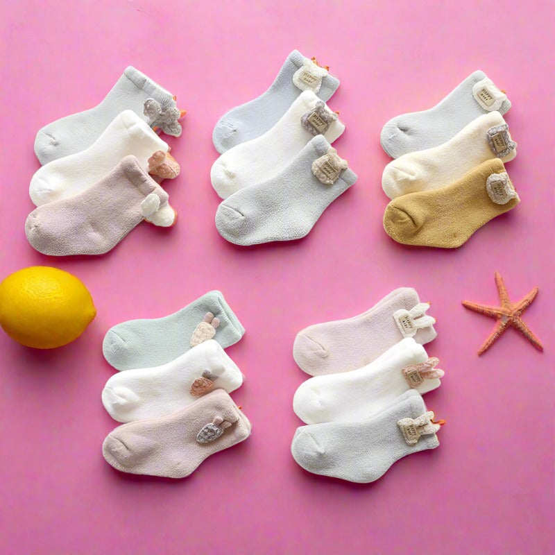Baby Cartoon Thickened Terry Warm Tube Socks | 3pair/bag