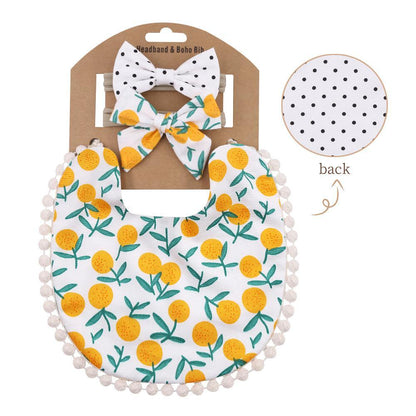 Plaid Printed Baby Triangle Towel Bib Headband Set