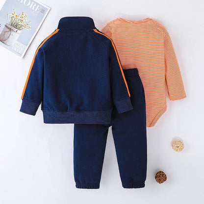 Baby's Striped Long Sleeve Tee Pants Jacket Set of Three