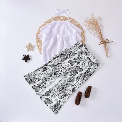 Sleeveless Neck Chiffon shirt printed trousers two piece set