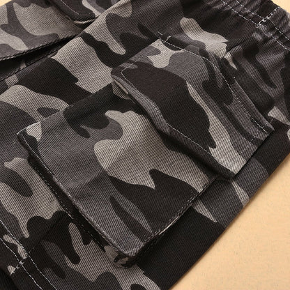 Sleeveless vest top letter print camouflage shorts two piece set