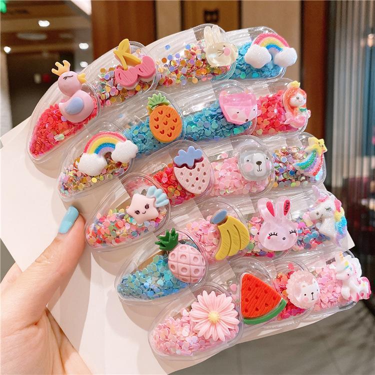 Color Quicksand Transparent PVC Children's Hairpin 10pcs/set