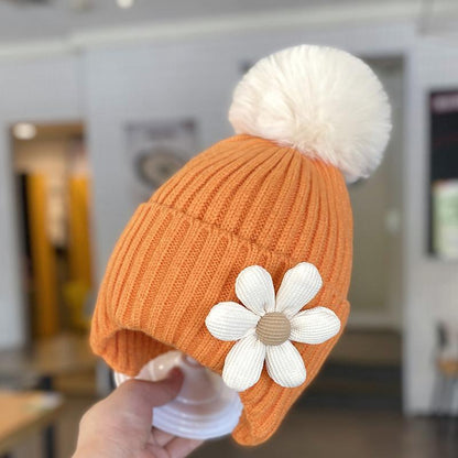 Children's Warm Thickened Knitted Flower Hat Scarf Suit