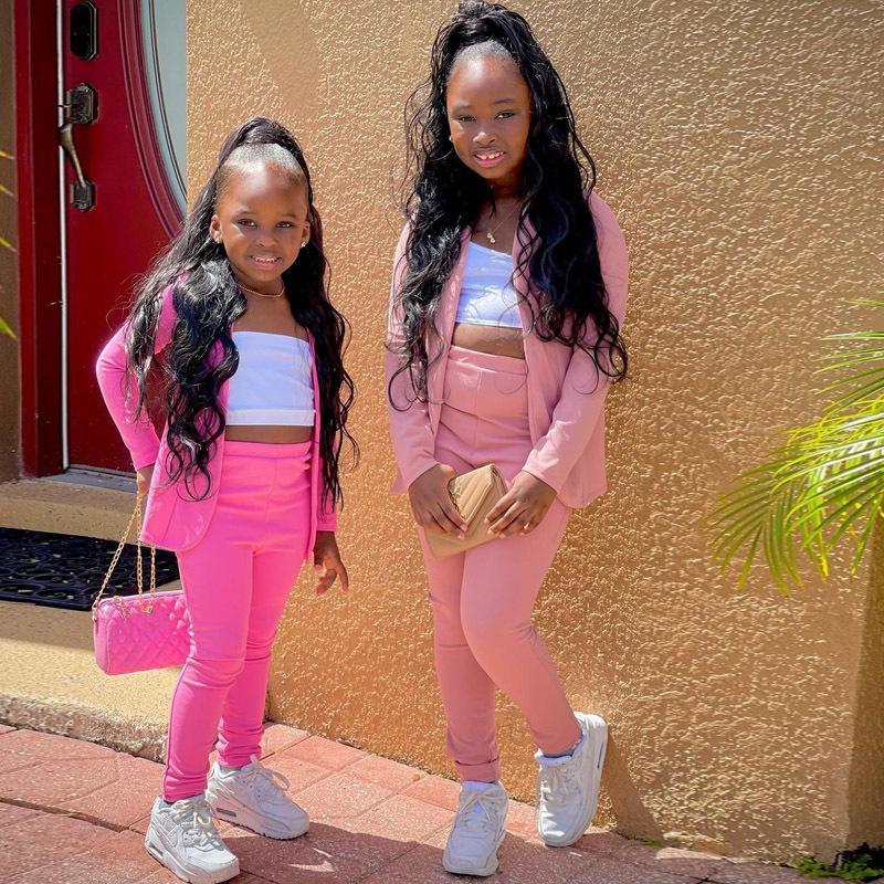 Girls Casual Long Sleeve Coat Cardigan Leggings Two-piece Set