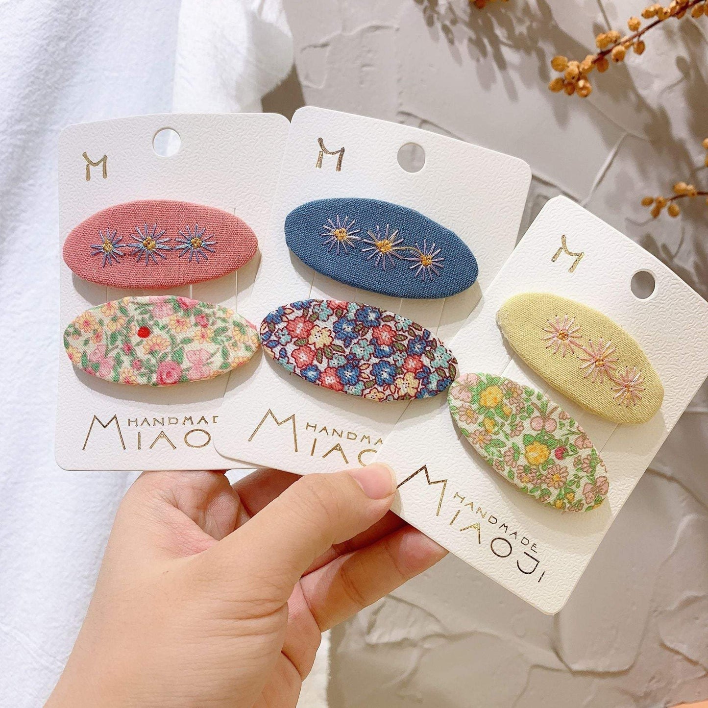 Embroidered Children's Oval Hairpin Two-piece Set