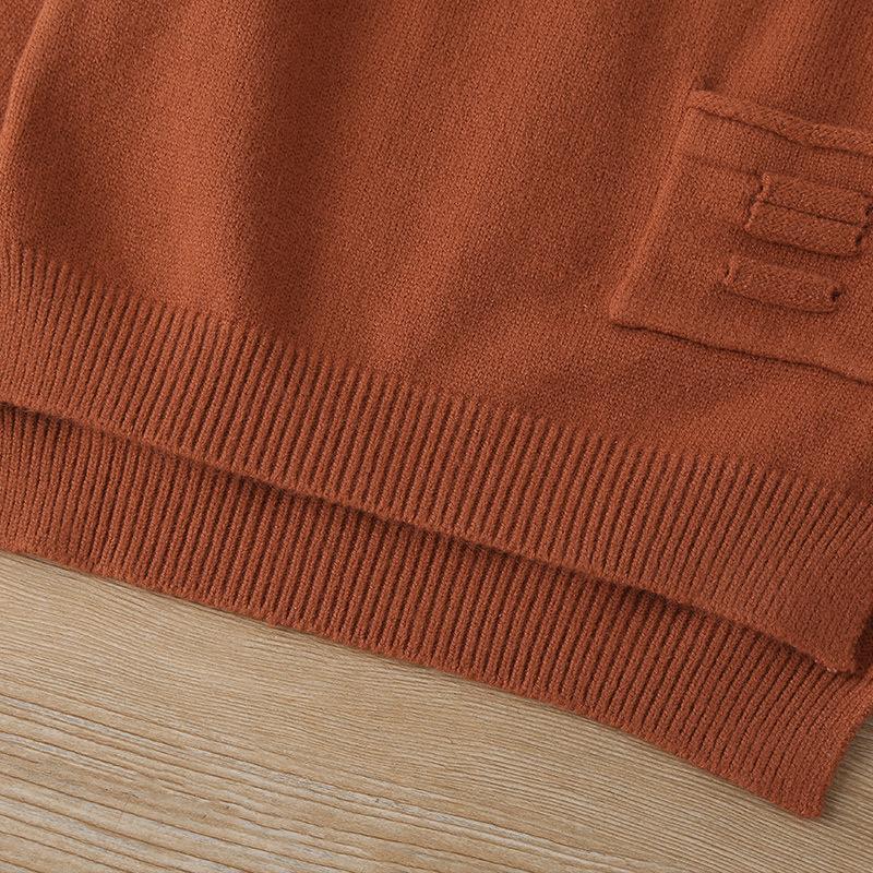 Children's Wear Solid Color Knit Pocket Sweater
