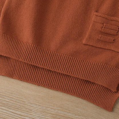 Children's Wear Solid Color Knit Pocket Sweater