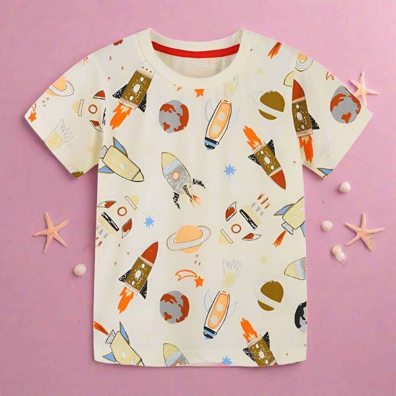 Boys Short Sleeve T-Shirt Knit Cotton Cartoon Print