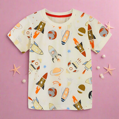 Boys Short Sleeve T-Shirt Knit Cotton Cartoon Print