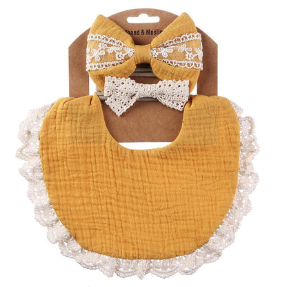 Baby Lace Saliva Towel Headband Set Waterproof Bib