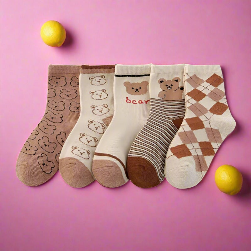 Children's Vintage Coffee Striped Diamond Cotton Socks