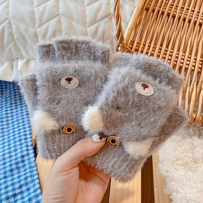 Children's Thickened Warm Half Flip Gloves