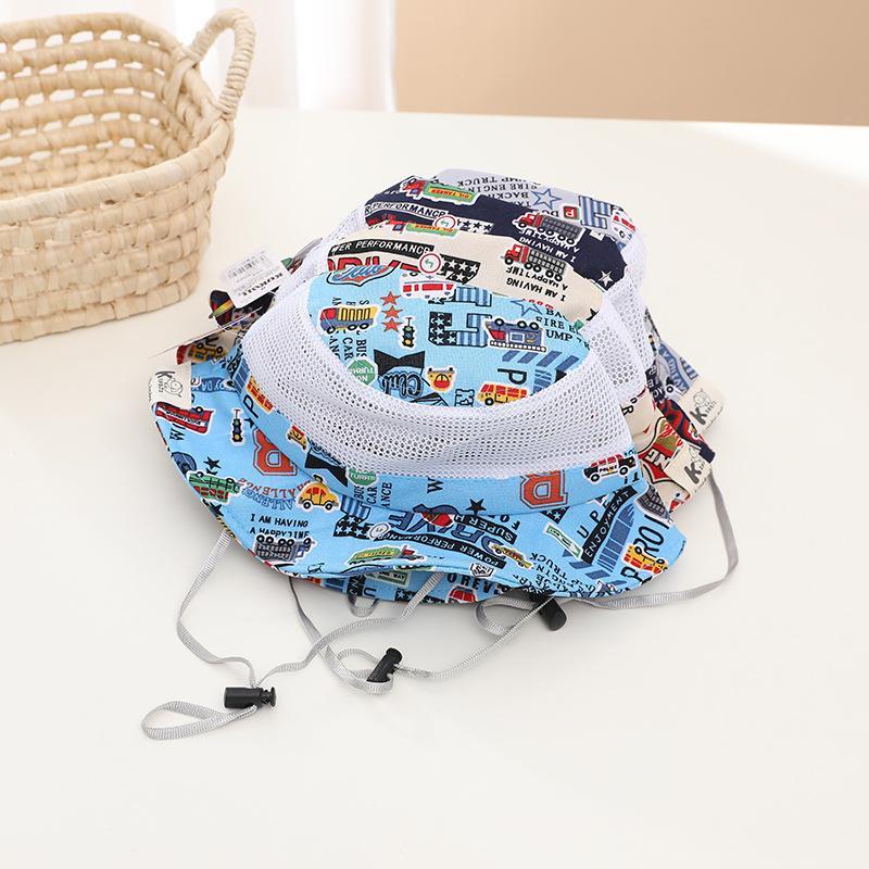 Cartoon Car Print Children's Breathable Sunshade Mesh Hat
