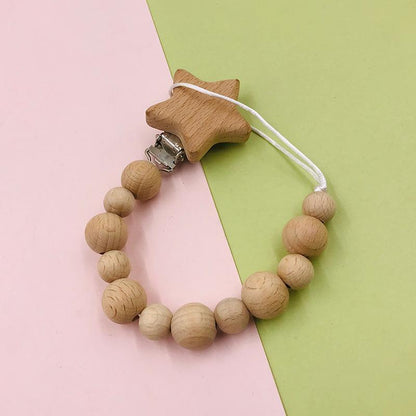 Baby Soothing Nipple Clip Beech Wood Nipple Anti-drop Chain