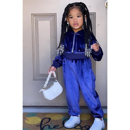 Girl's Gold Velvet Long Sleeve Jacket Jacket Two-Piece Set