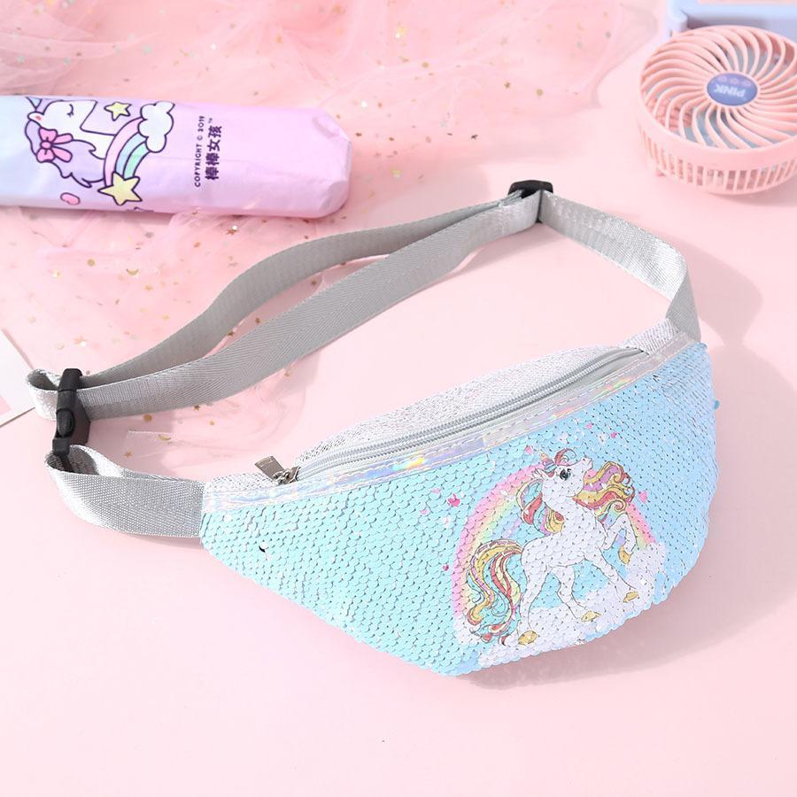 Kids Shoulder Bag Unicorn Printed Sequined Waist Bag